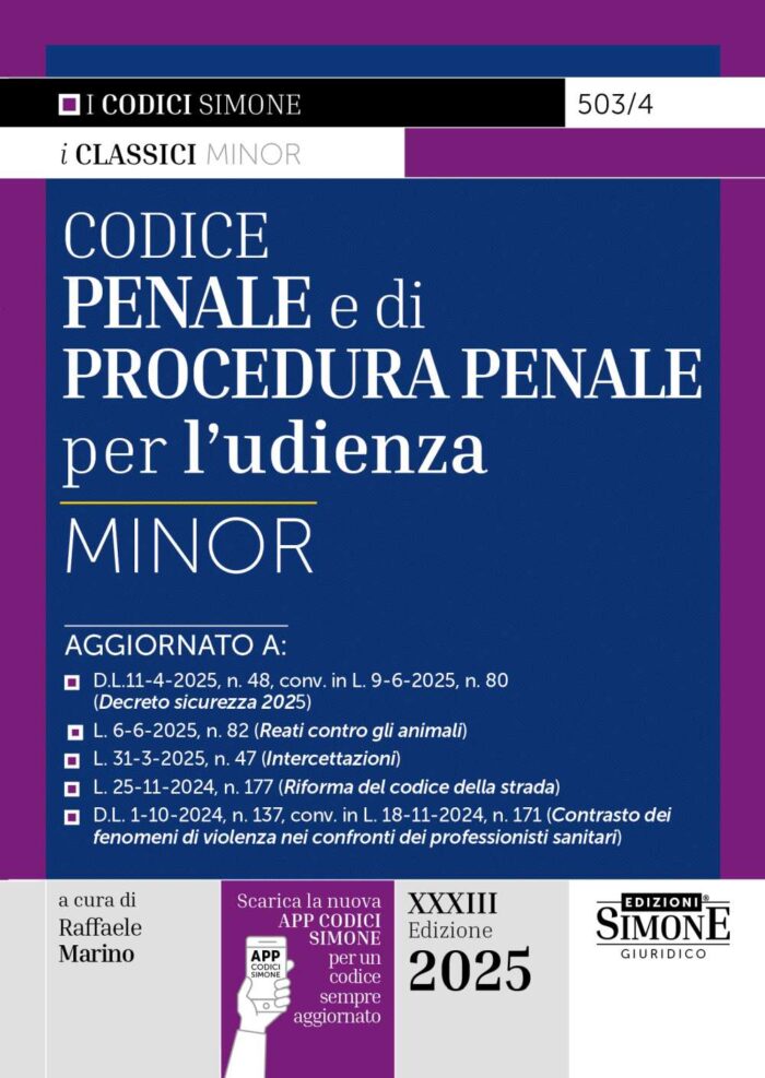 Codice Penale e di Procedura Penale per l'udienza Minor