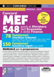 Concorso MEF 548 posti - 78 Funzionari Giuridico tributari - 150 Funzionari Giuridico-legali