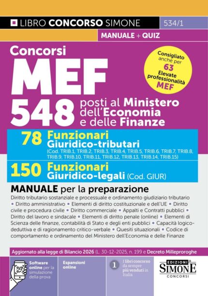 Concorso MEF 548 posti - 78 Funzionari Giuridico tributari - 150 Funzionari Giuridico-legali
