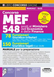 Concorso MEF 548 posti - 78 Funzionari Giuridico tributari - 150 Funzionari Giuridico-legali